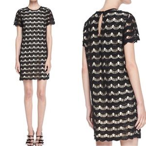 KATE SPADE Virginia Lace Black & Nude Mini Dress size 0 scallop
